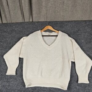 Miracle USA White V‎ Neck Textured Knit Pullover Sweater S/M